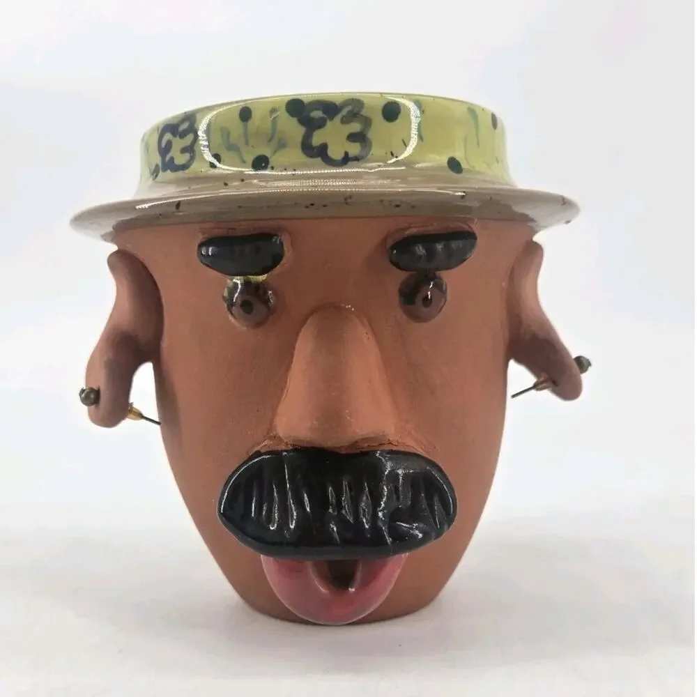 Vtg 2005 Bird Brain Whimsical Louie Hand Painted Terracotta Planter Pot ***Read*